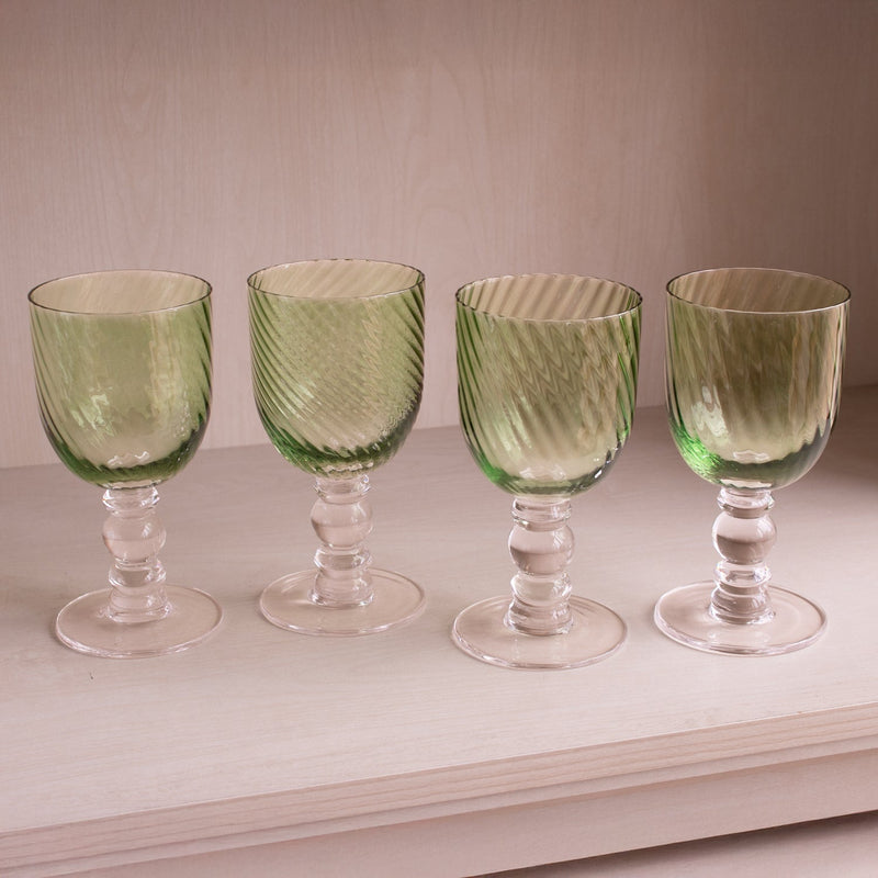 GLASS French Swirl Wine Set of 4 (Green) 8 fl oz