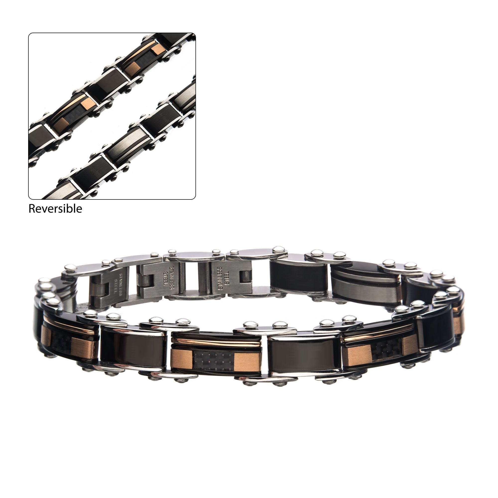 Black & Rose Gold IP Reversible Bracelet