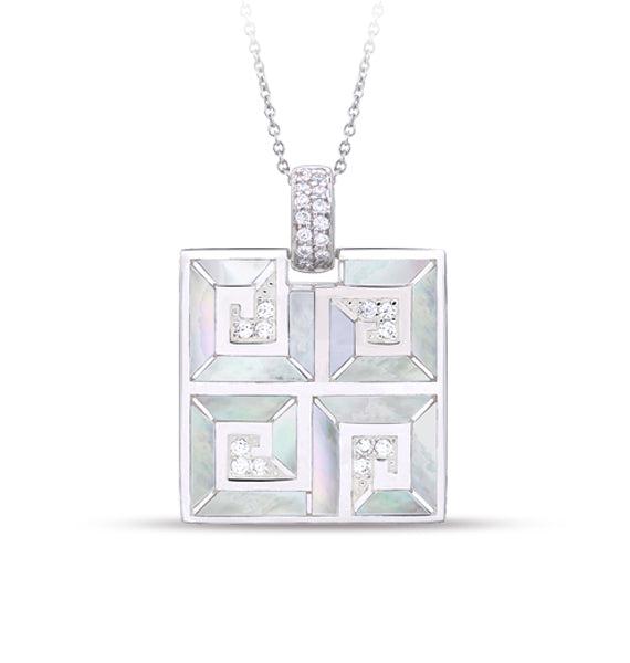 Greek Key Mother of Pearl Geometric Pendant