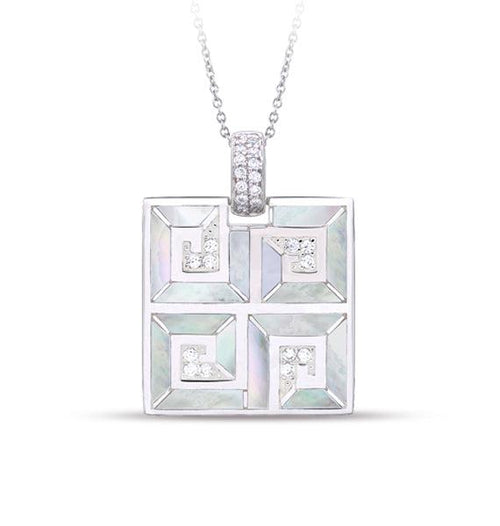 Greek Key Mother of Pearl Geometric Pendant