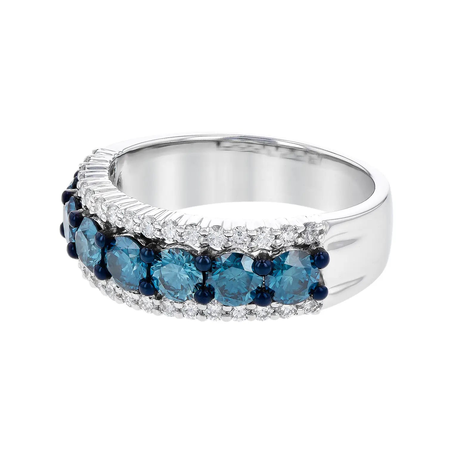 14K White Gold Blue & White Diamond Wedding Band