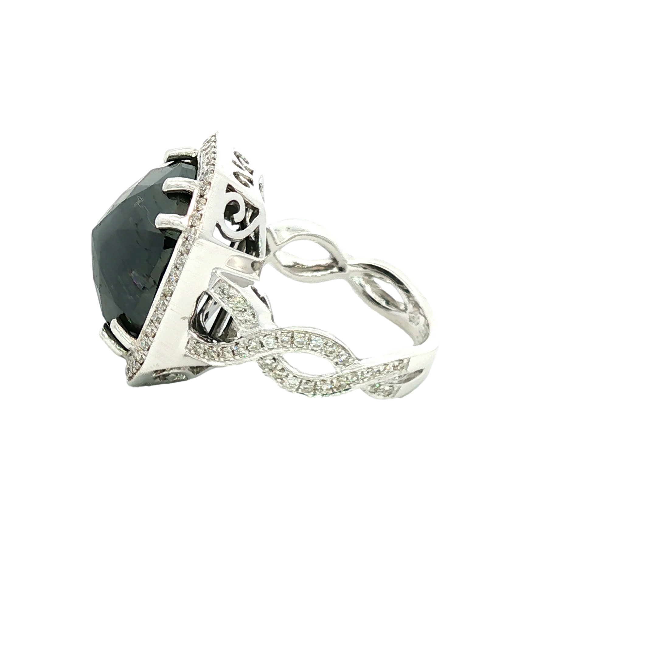 18K White Gold Cushion-Cut Fancy Black Diamond Cocktail Ring