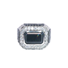 Emerald-Cut Black Diamond Halo Signet Ring in 14K White Gold