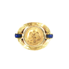 18K Yellow Gold Coin Ring with Blue Enamel Accents