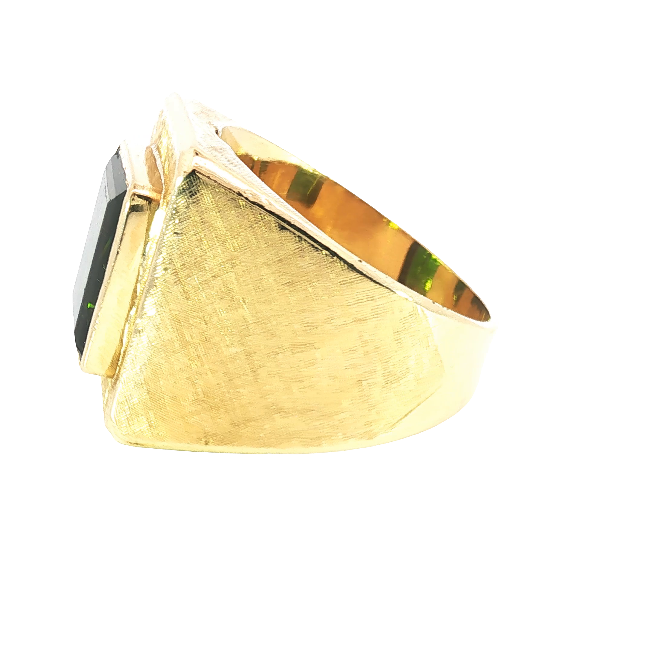 Green Tourmaline Ring in Textured 18K Yellow Gold