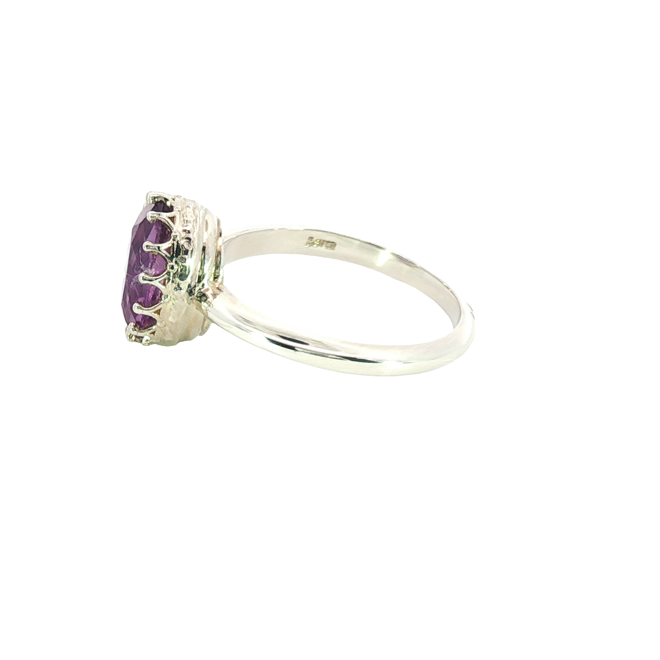 Oval Amethyst Solitaire Ring in Sterling Silver