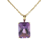 14K Yellow Gold Charm Necklace with Emerald Cut Amethyst Pendant