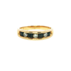 14K Yellow Gold Band Ring with Round Brilliant Cut Diamonds and Sapphires
