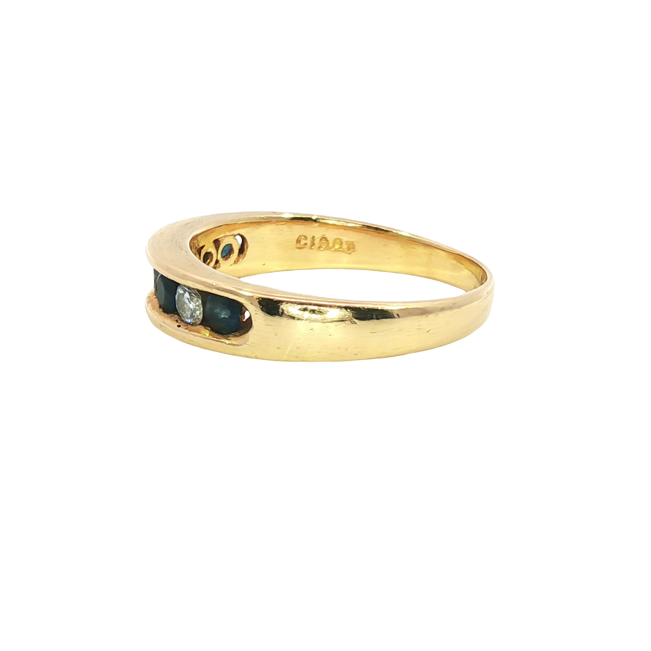 14K Yellow Gold Band Ring with Round Brilliant Cut Diamonds and Sapphires