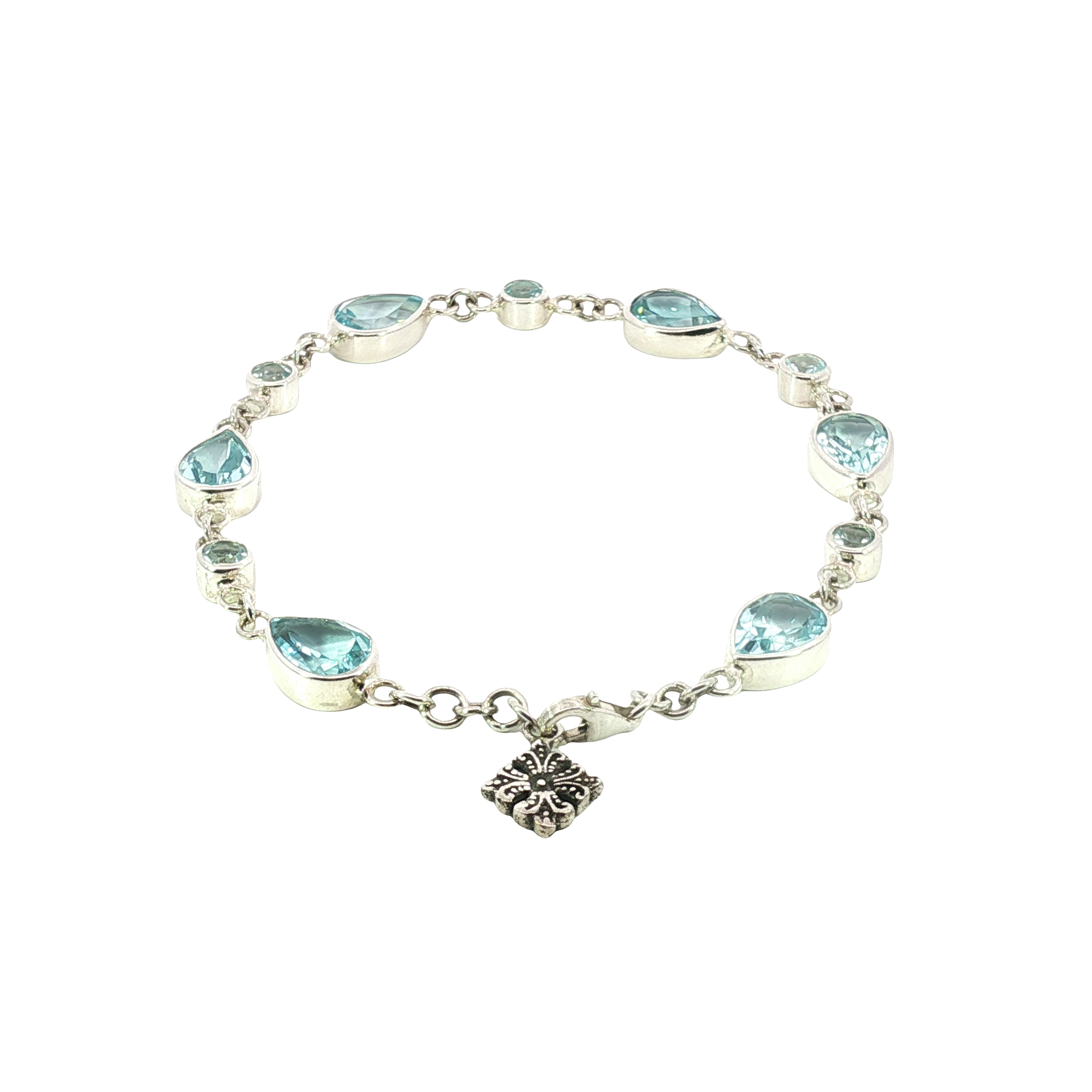 Blue Topaz and Sterling Silver Chain Bracelet