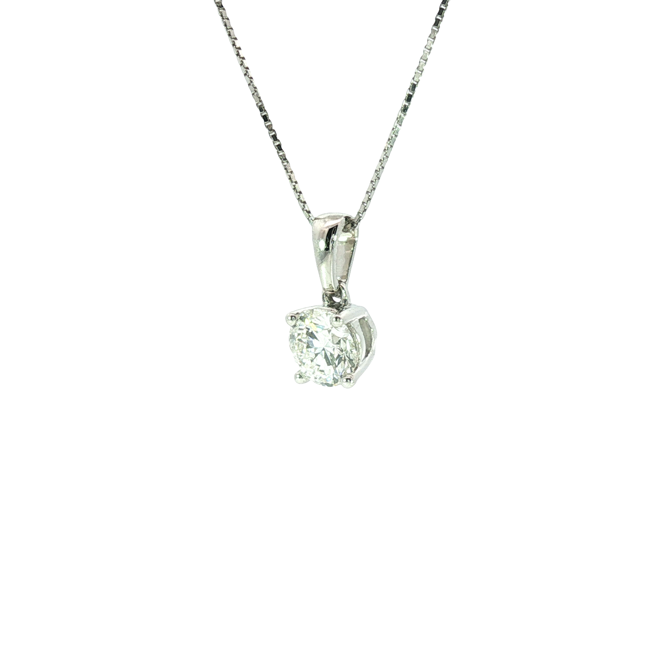 14K White Gold over Sterling Silver Diamond Solitaire Pendant Necklace