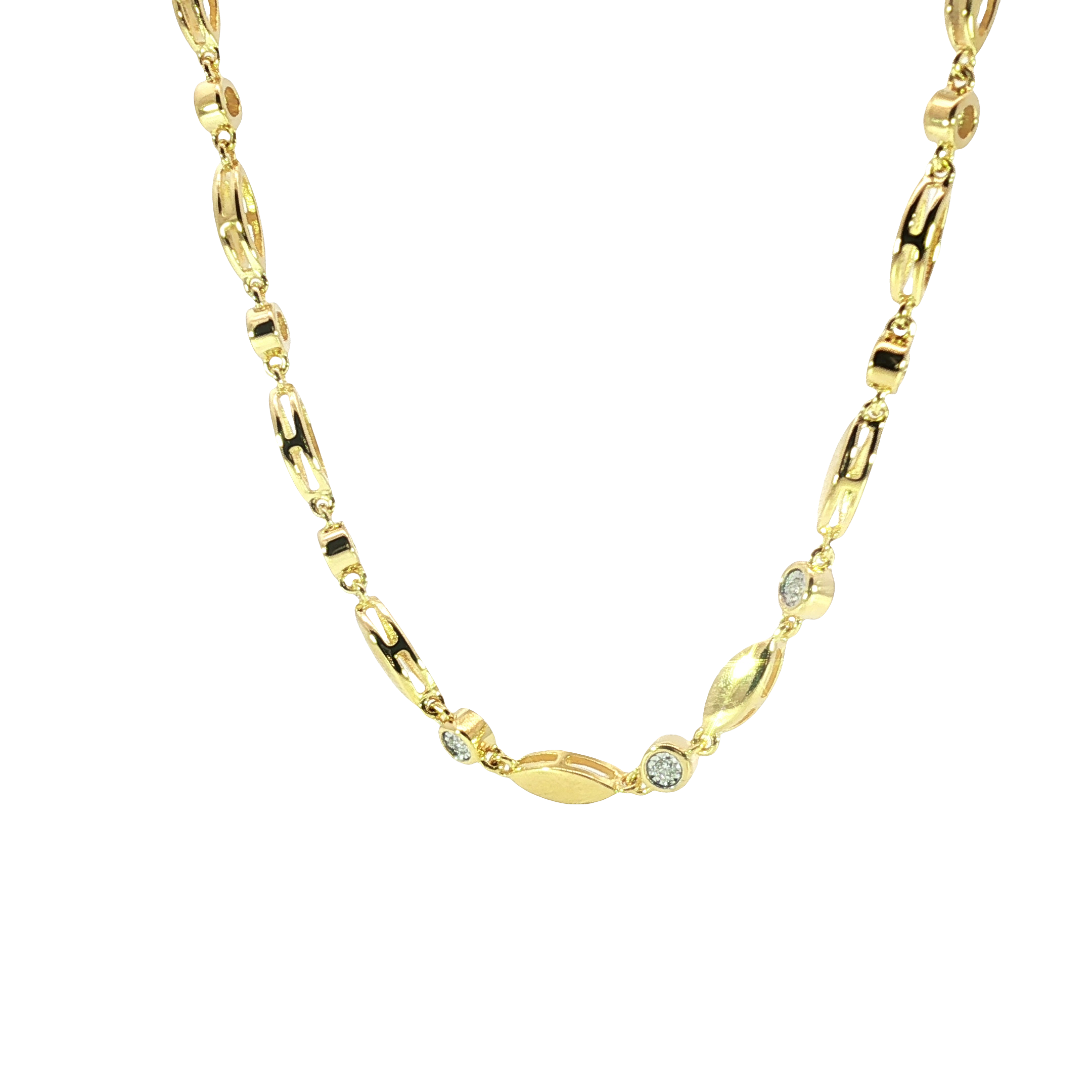14K Yellow Gold Plated Sterling Silver Chain Necklace with Lab Grown Diamond Accents