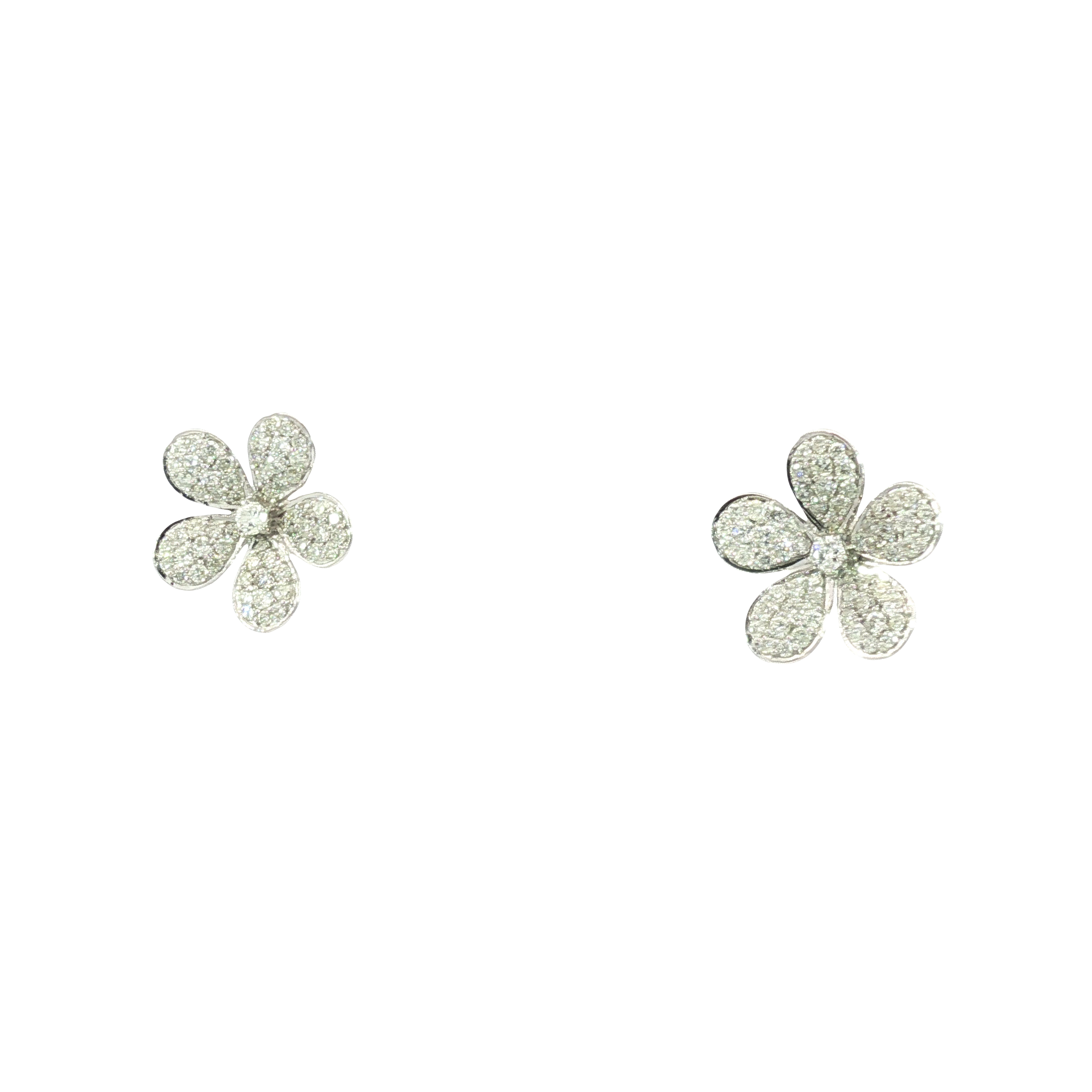 14K White Gold Flower Stud Earrings with Round Brilliant Cut Diamonds