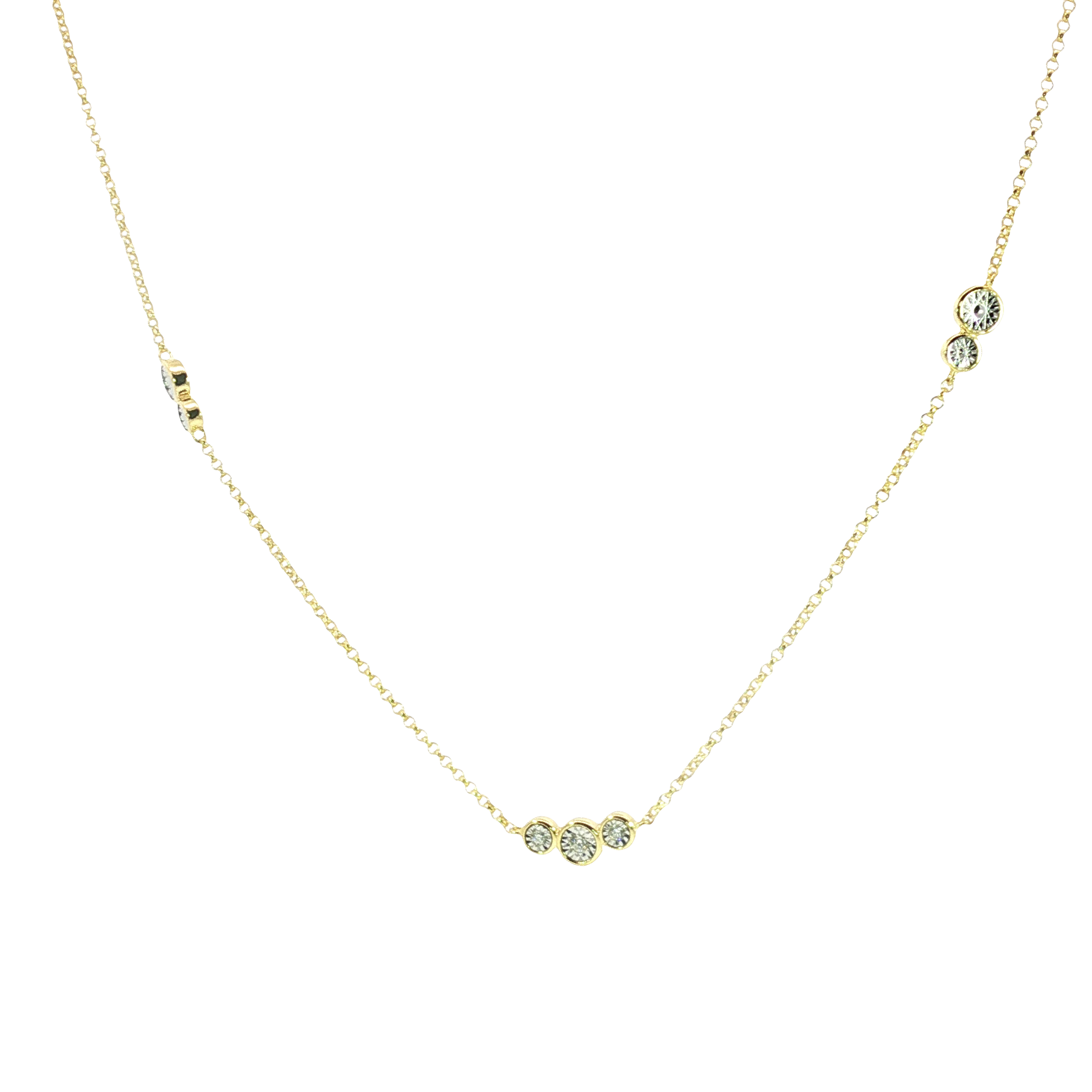 Sterling Silver 14K Yellow Gold Plated Chain Necklace with Round Brilliant Cut Lab Diamonds