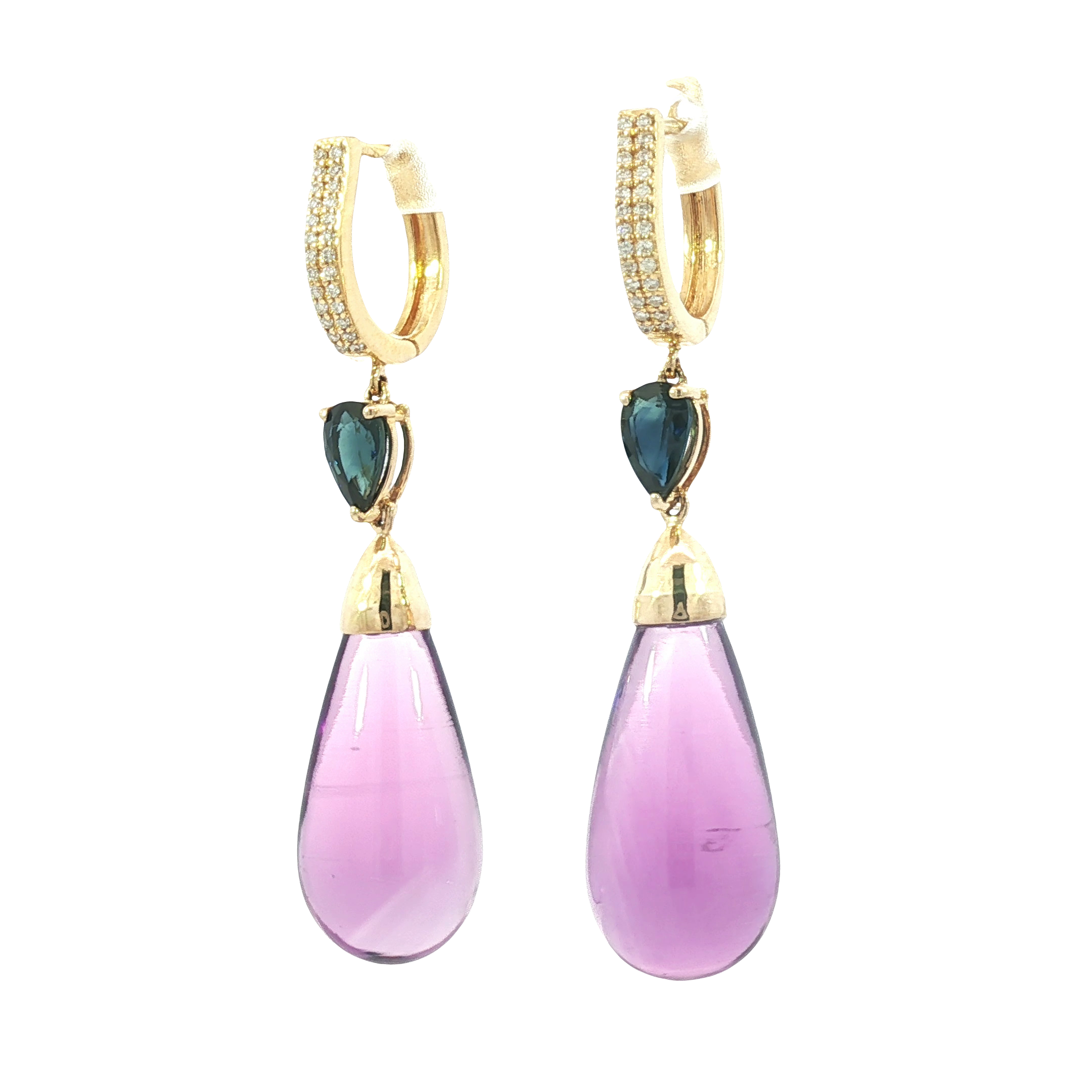 18K Yellow Gold Pear-Shaped Amethyst & Sapphire Diamond Drop Earrings