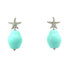 14K White Gold Starfish Diamond Dangle Turquoise Earrings