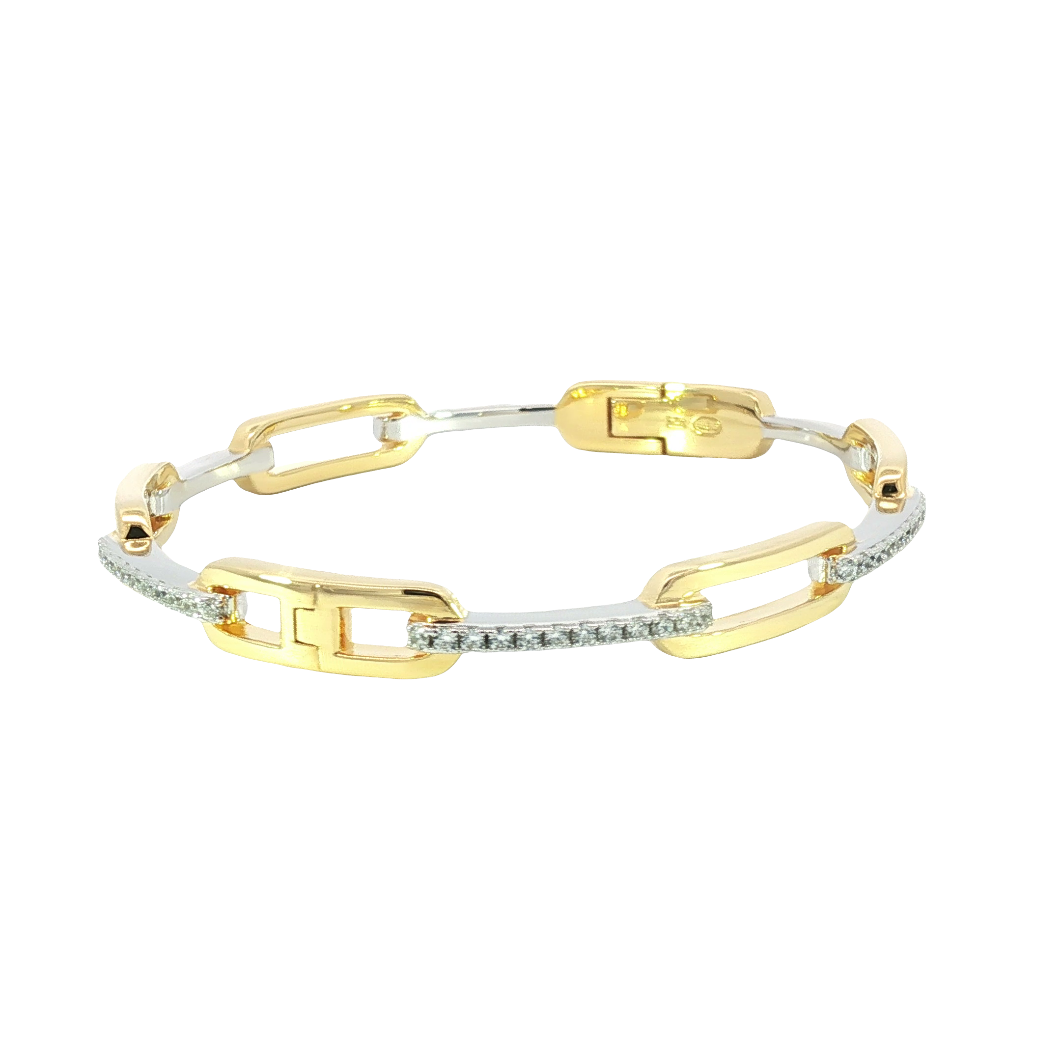 14K Yellow Gold & Silver Bangle with Round Brilliant Cut Diamonds