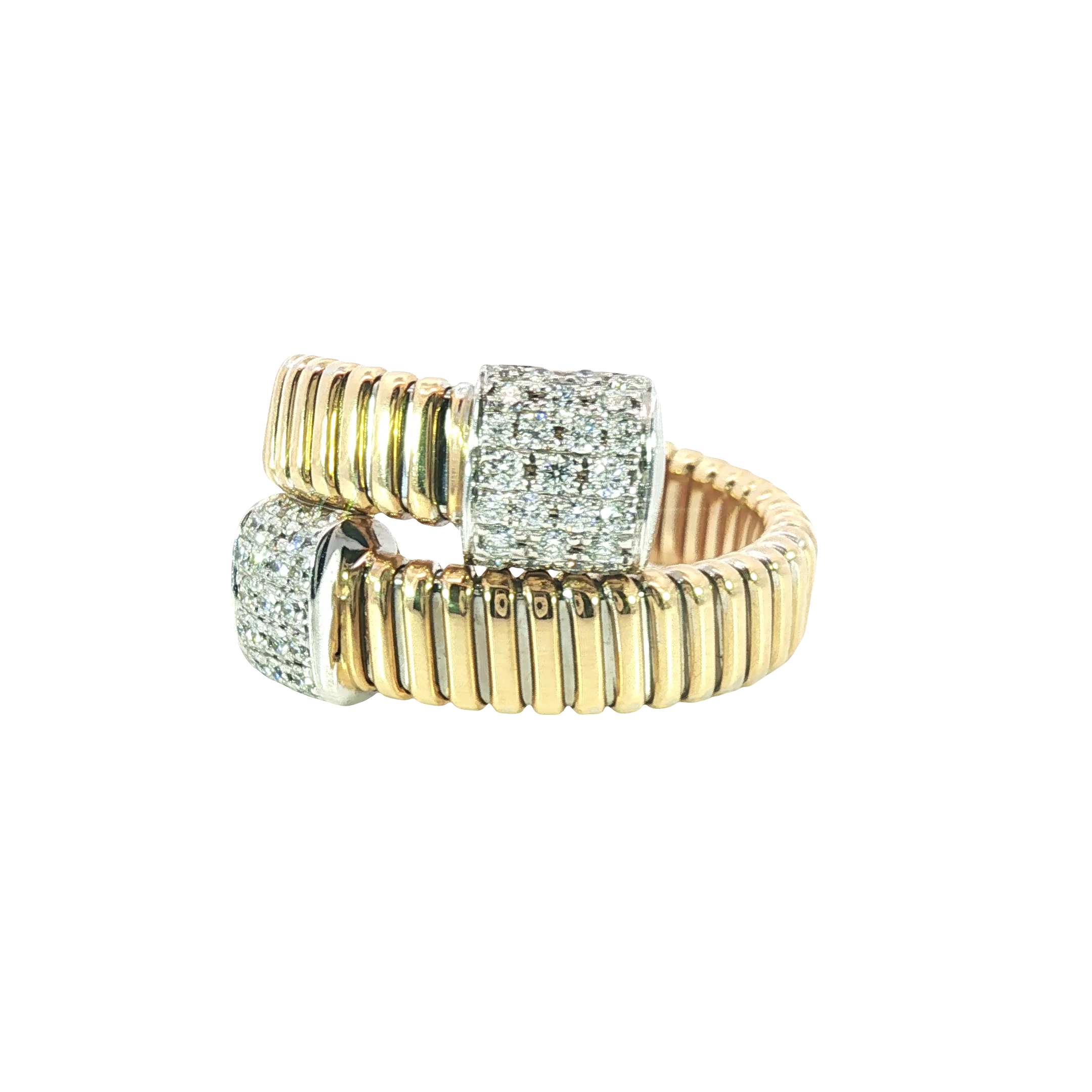 Flexible 18K Two-Tone Yellow Gold Band Ring with Round Cut Diamonds