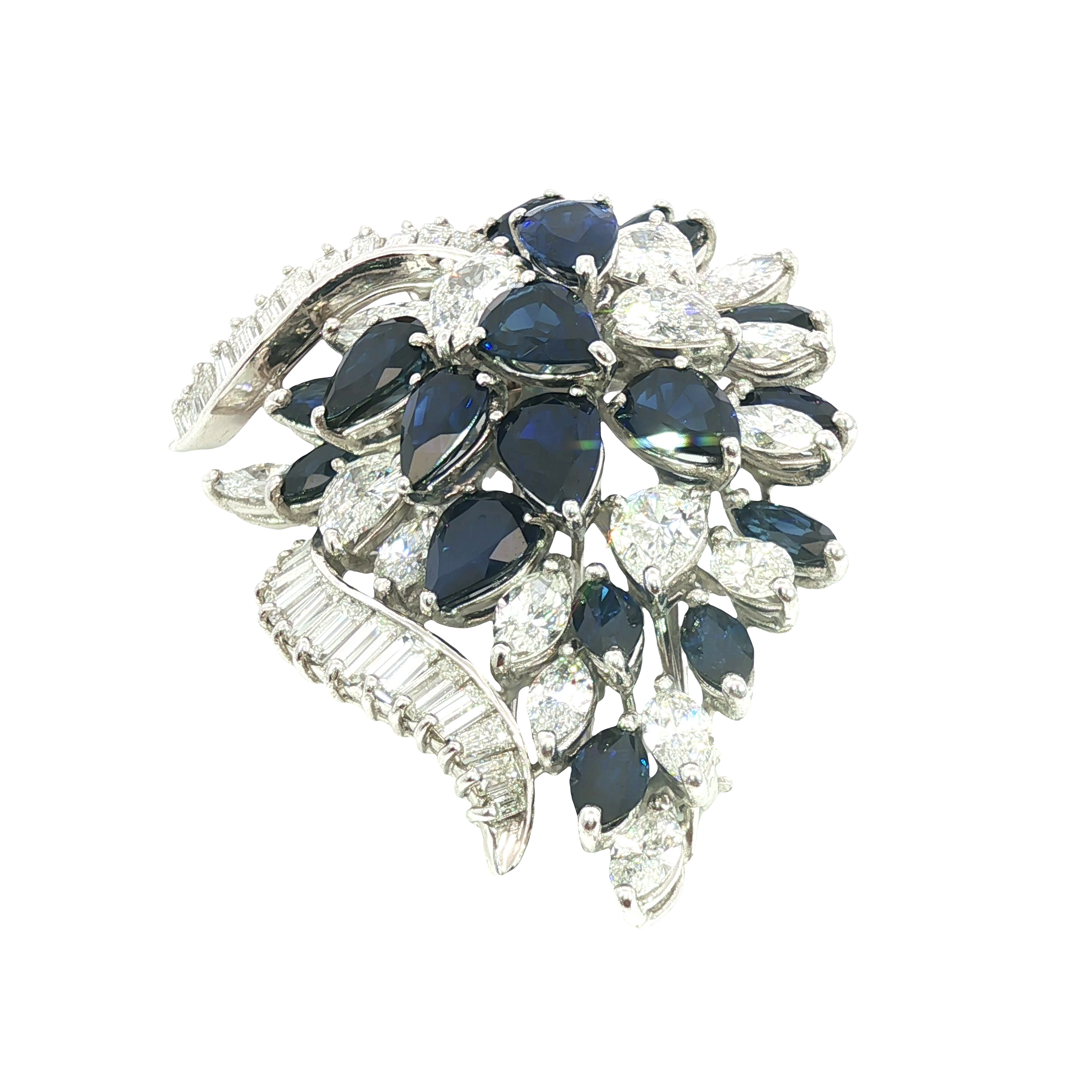 Platinum Diamond & Deep Blue Sapphire Brooch