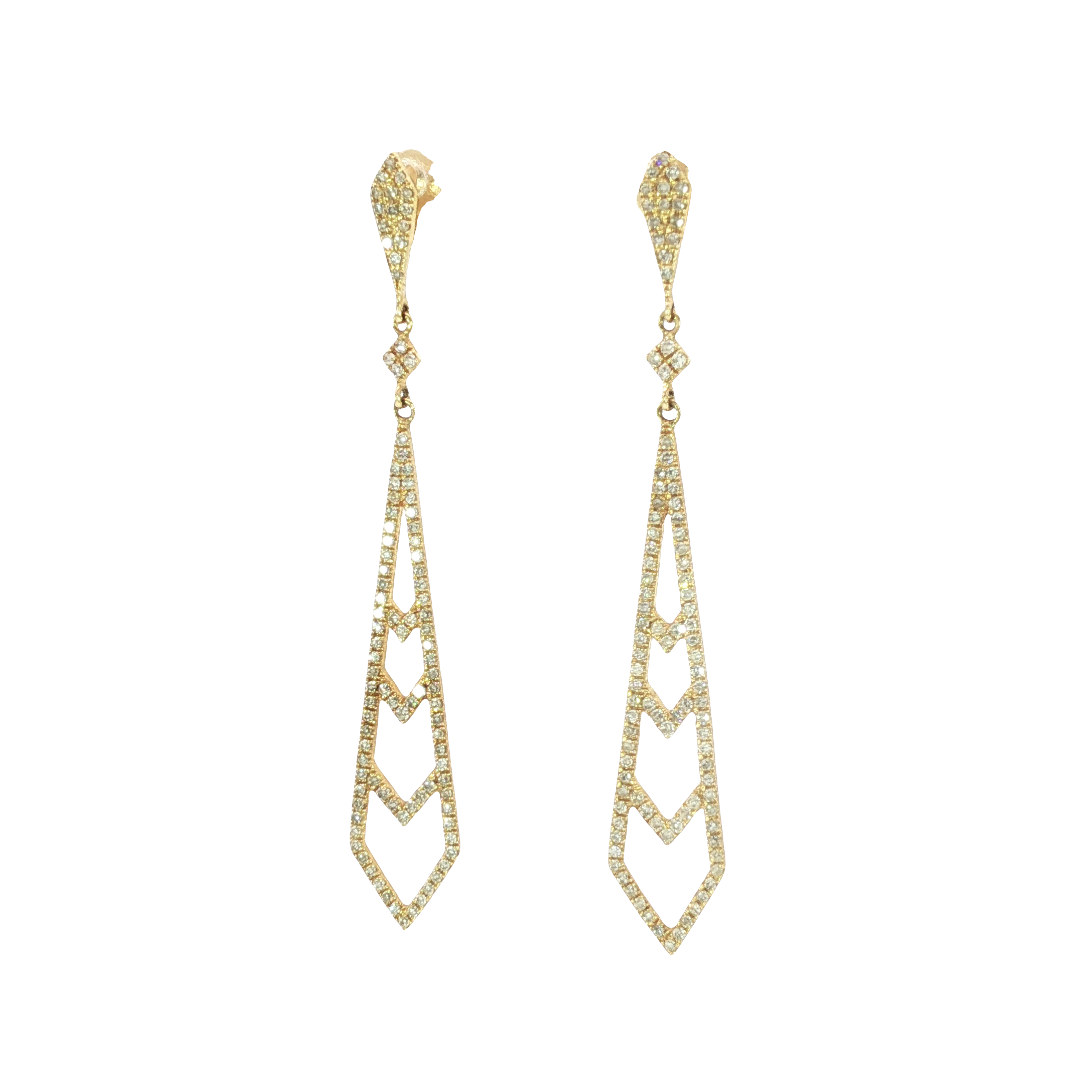 14K Yellow Gold Dangle Earrings with Brilliant Cut Diamonds