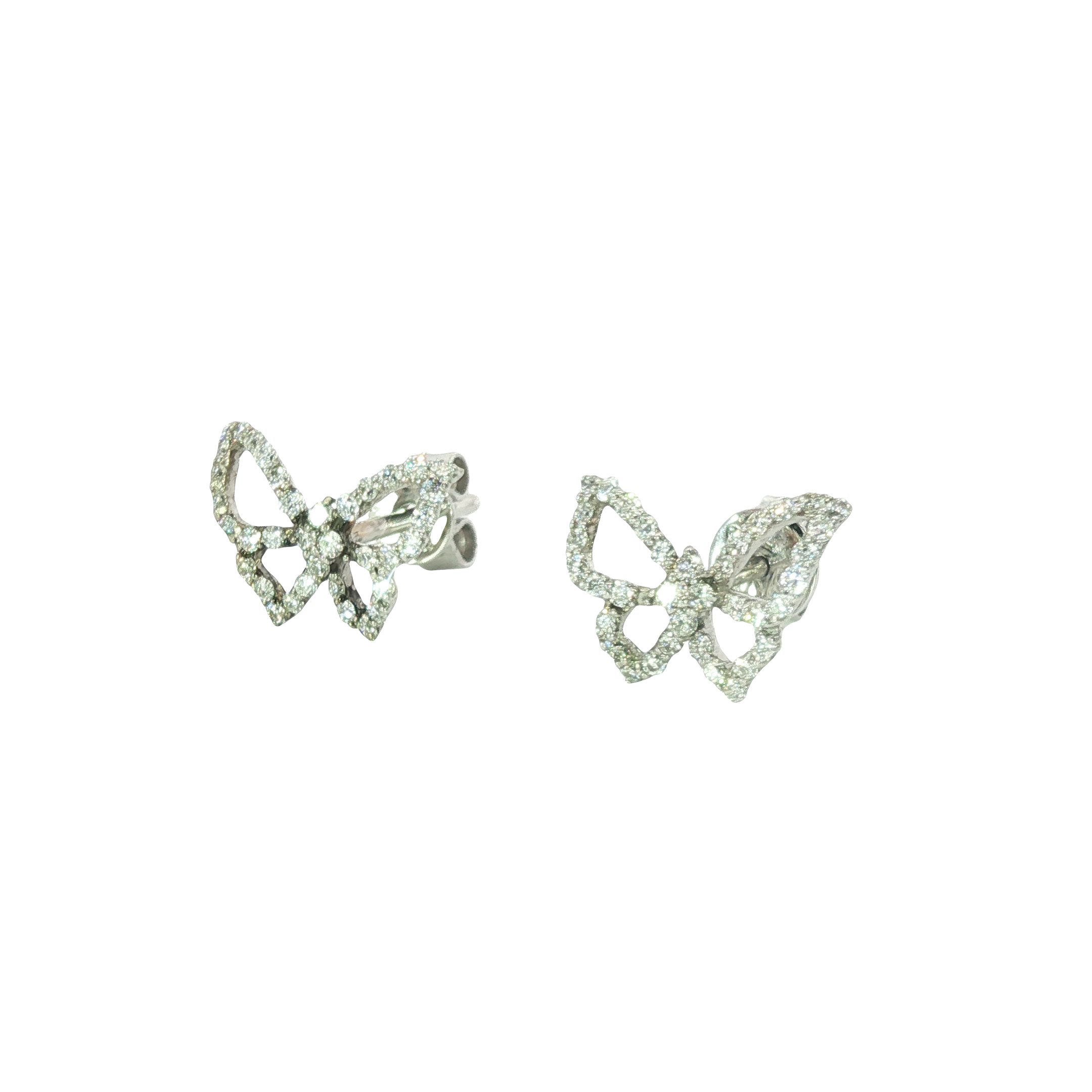 14K White Gold Diamond Butterfly Stud Earrings