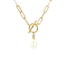 Pear-Shaped Pearl & Lab Diamond Drop 14K Yellow Gold Plated Necklace