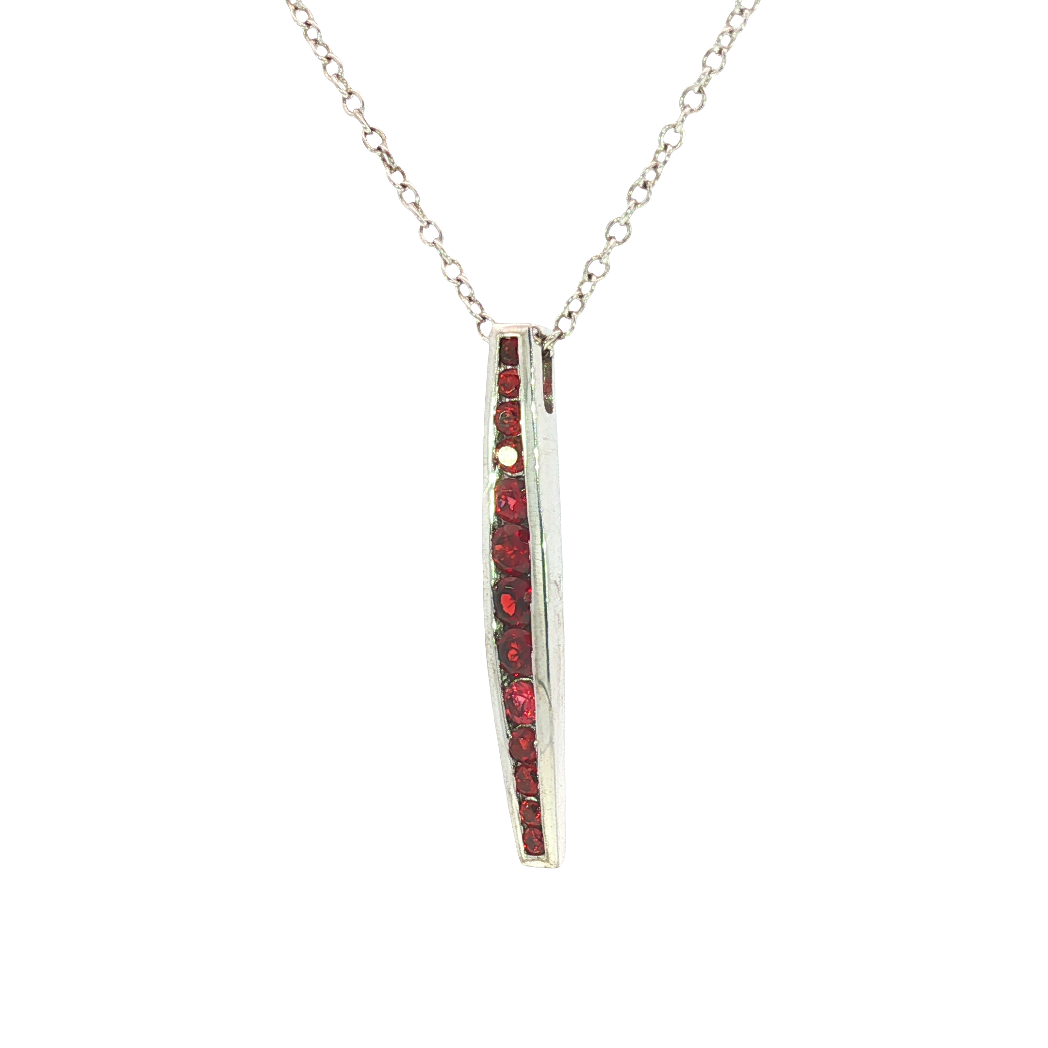 Classic Round Brilliant Red Garnet Charm Necklace in Sterling Silver