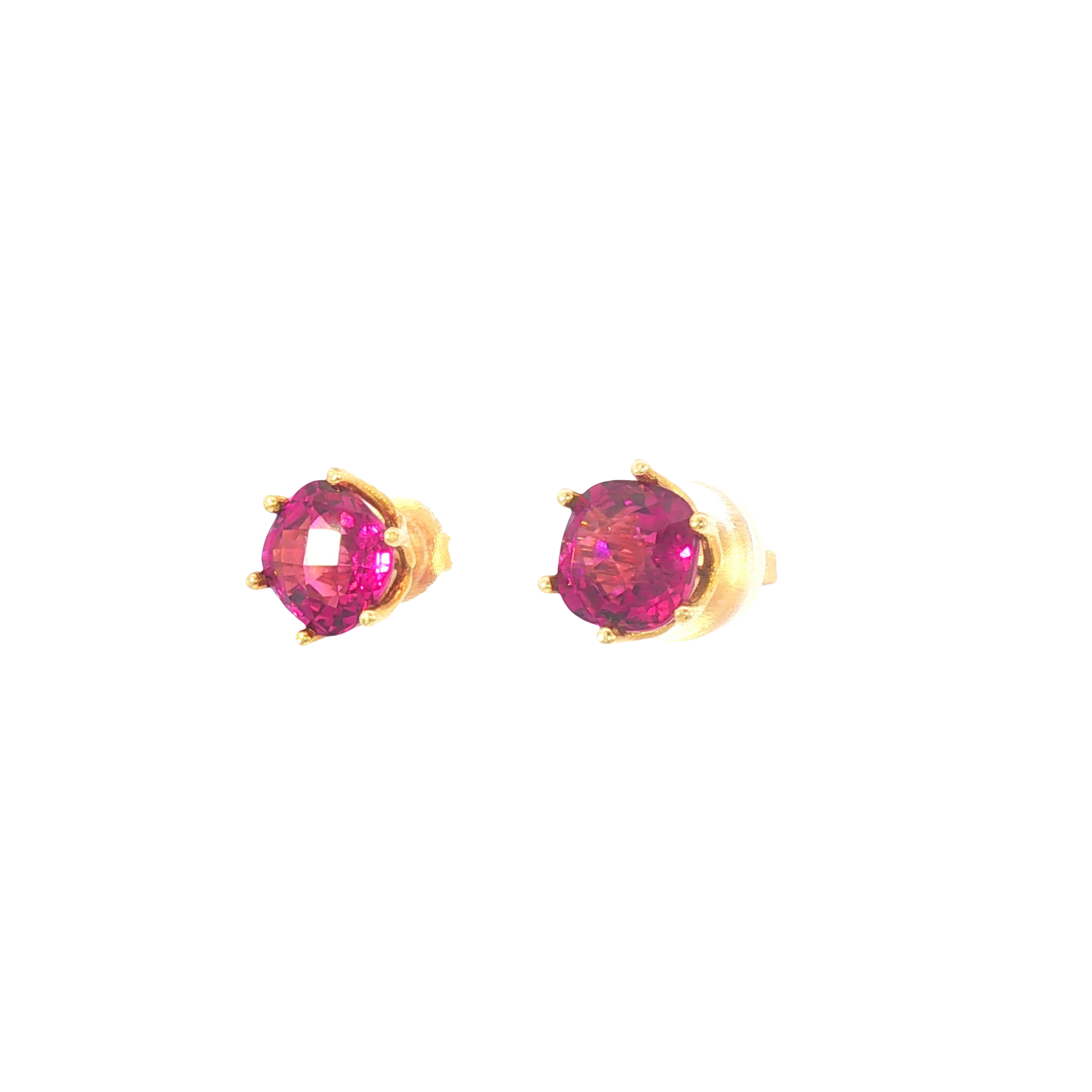 Checkerboard-Cut Rhodolite Garnet Stud Earrings in 14K Yellow Gold