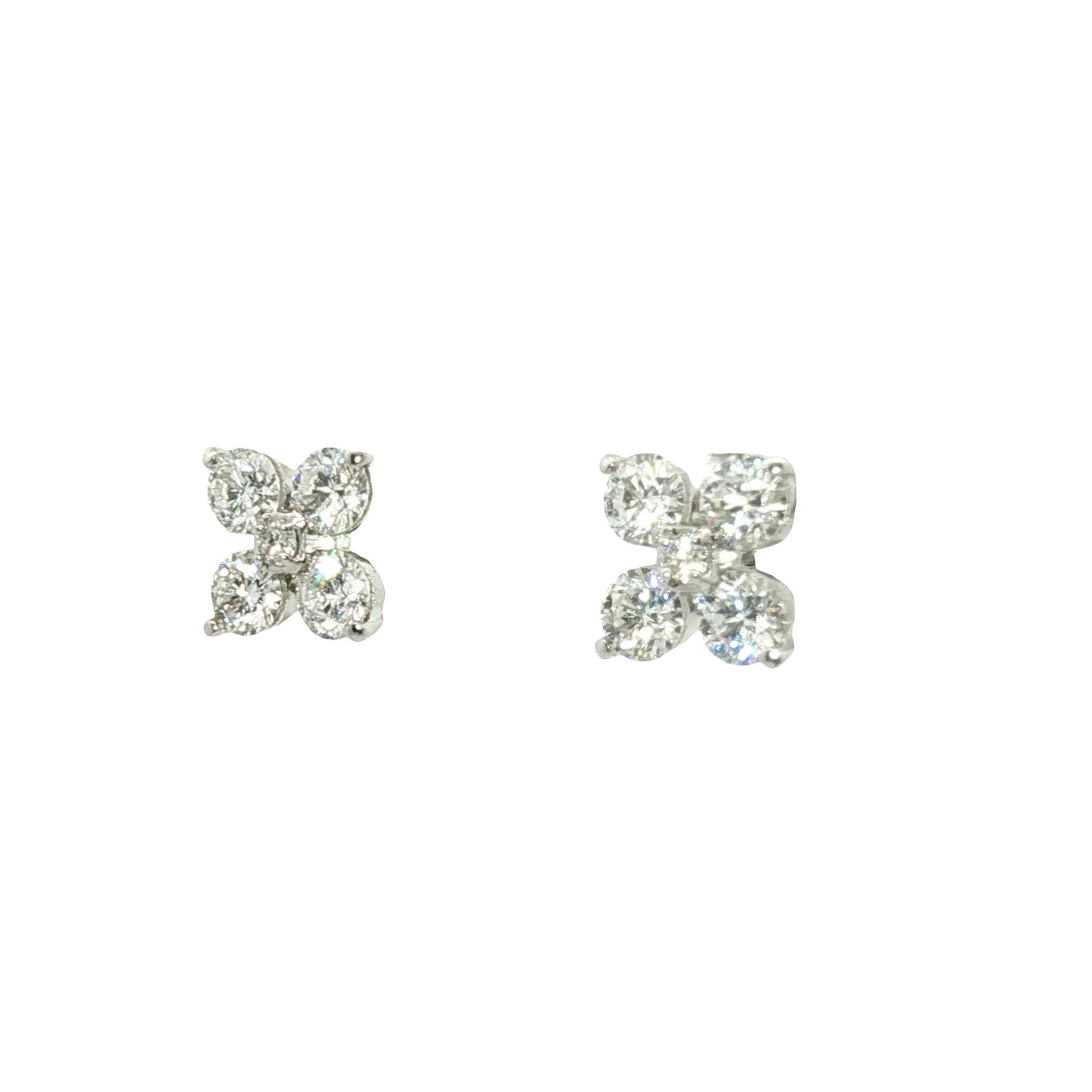 Classic Round Brilliant Diamond Cluster Earrings in 14K White Gold