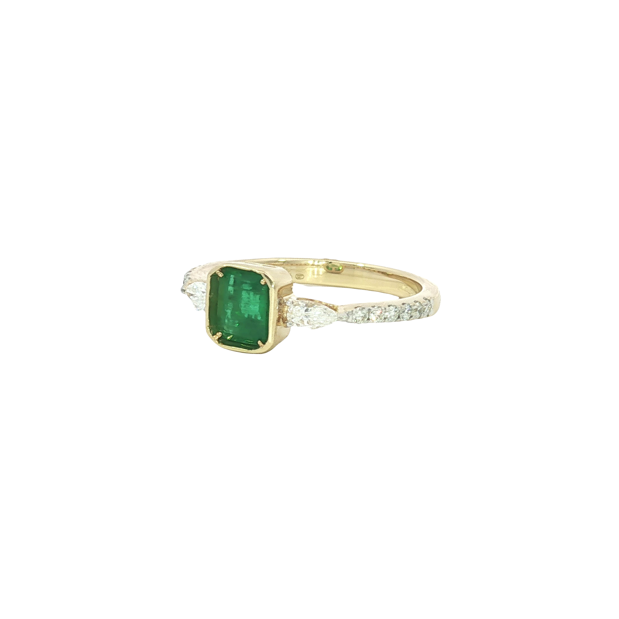 Classic Green Emerald & Diamond Engagement Ring in 14K Yellow Gold