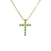 Round Brilliant Green Emerald Bezel Cross Necklace in 18K Yellow Gold