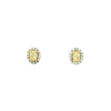 Fancy Yellow Oval Diamond Halo Stud Earrings in Two-Tone 14K Gold