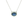 Oval Blue Sapphire & Diamond Halo Pendant in 14K White Gold