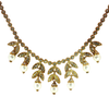 Vintage Pearl & Diamond Leaf Motif Necklace in 18K Yellow Gold
