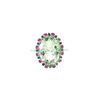 Oval Green Amethyst Cocktail Ring, Pink Sapphire & Blue Diamond Halo in 14K White Gold