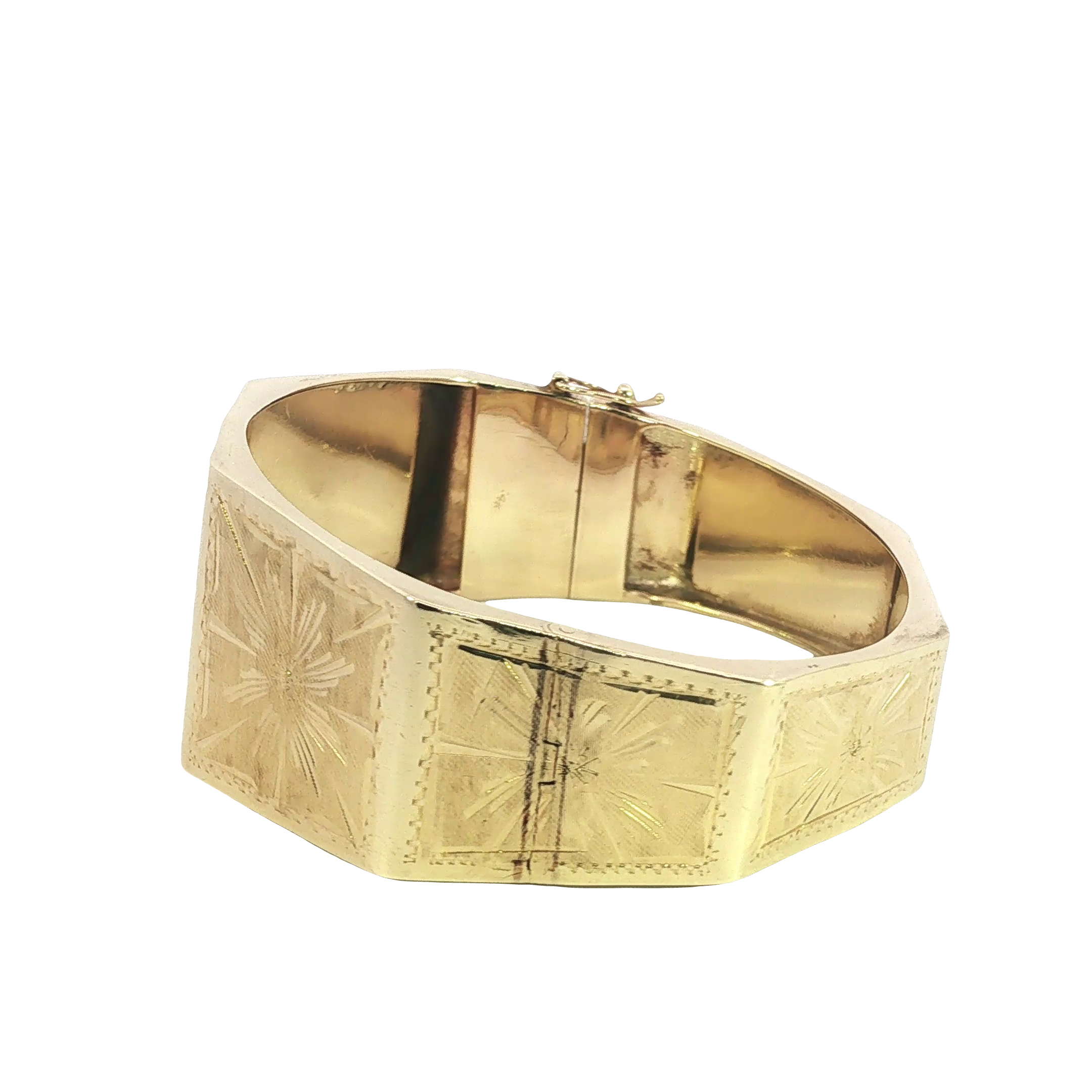 Vintage Hand-Engraved Sunburst Panel Bangle in 14K Yellow Gold
