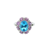 Ocean Bloom Blue Topaz, Pink Sapphire & Diamond Ring in 14K White Gold