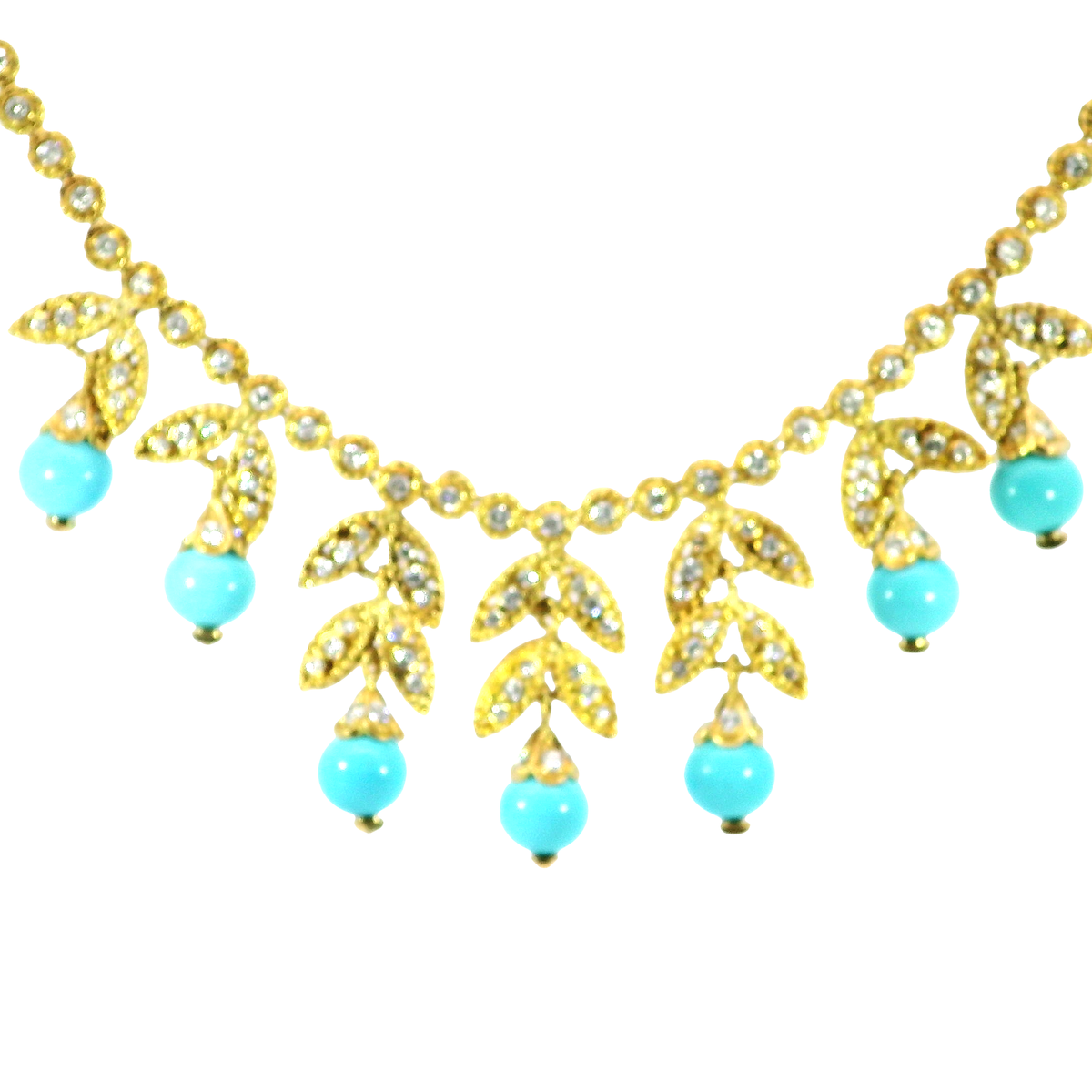 Natural Turquoise & Diamond Statement Necklace in 18K Yellow Gold