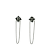 Black Spinel Chain Drop Stud Earrings in Sterling Silver