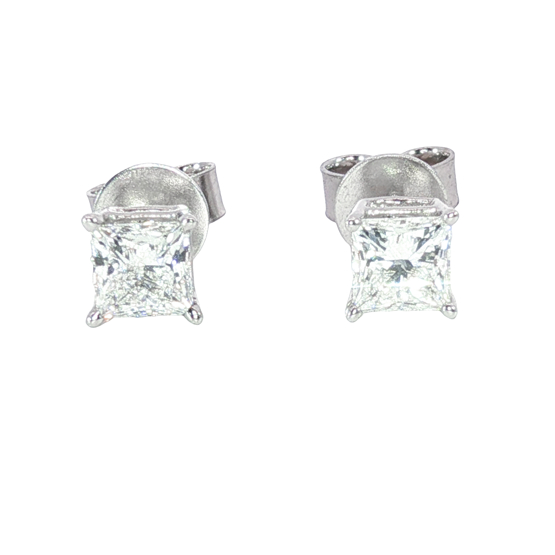 14K White Gold Princess Cut Diamond Stud Earrings