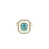 Emerald Cut Blue Topaz, Diamond & White Enamel Ring in 14K Yellow Gold