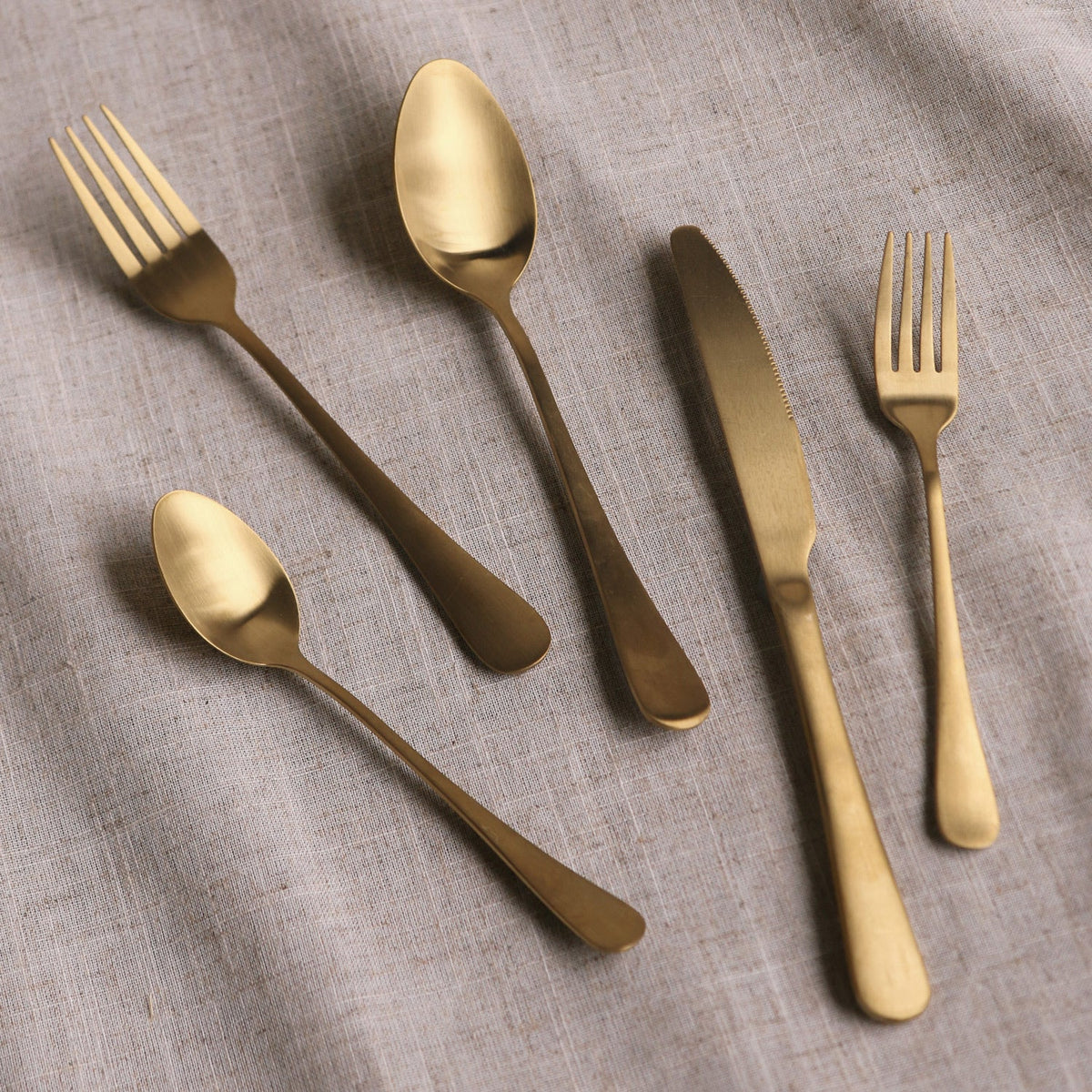 VIDA Droplet Stainless Flatware Set of 5 (Full Brushed  Champagne Gold)