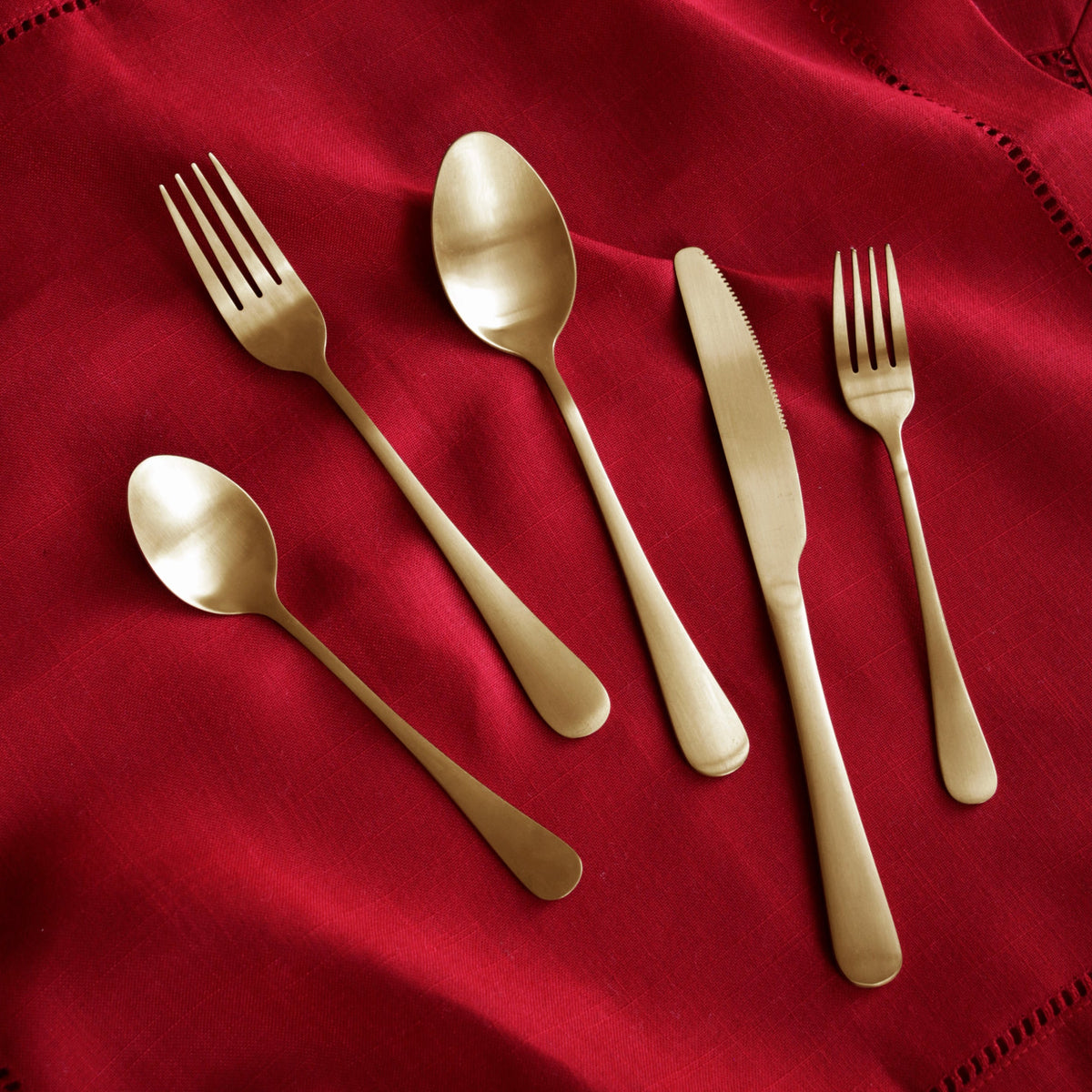 VIDA Droplet Stainless Flatware Set of 5 (Full Brushed  Champagne Gold)