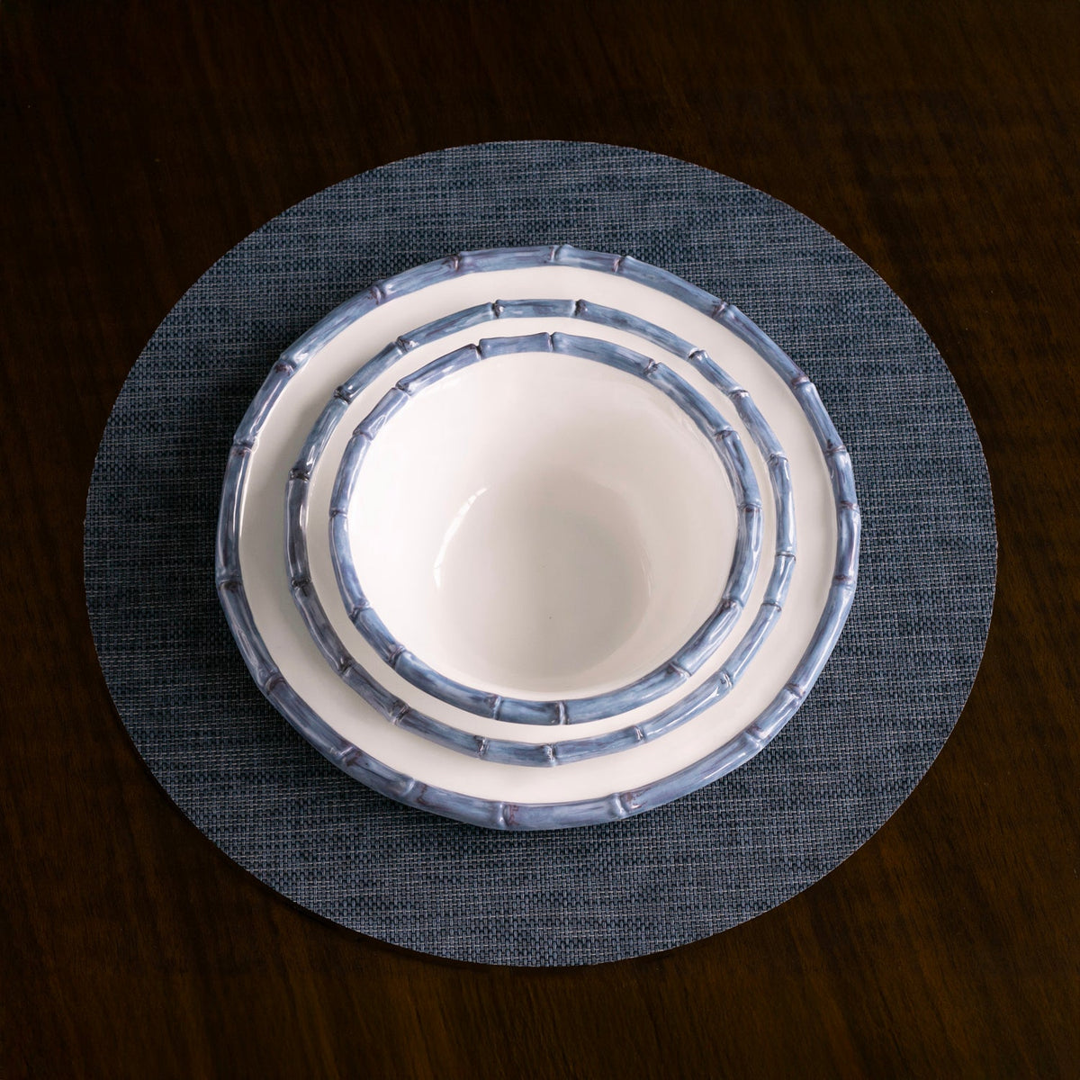 VIDA Bamboo Salad Plate Set of 4 (White and Blue)