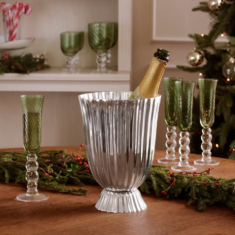 GLASS French Swirl Champagne Flute Set of 4 (Green) 6 fl oz