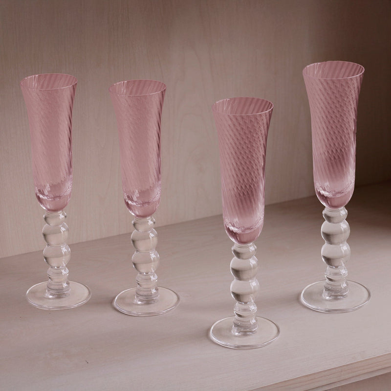 GLASS French Swirl Champagne Flute Set of 4 (Pink) 6 fl oz