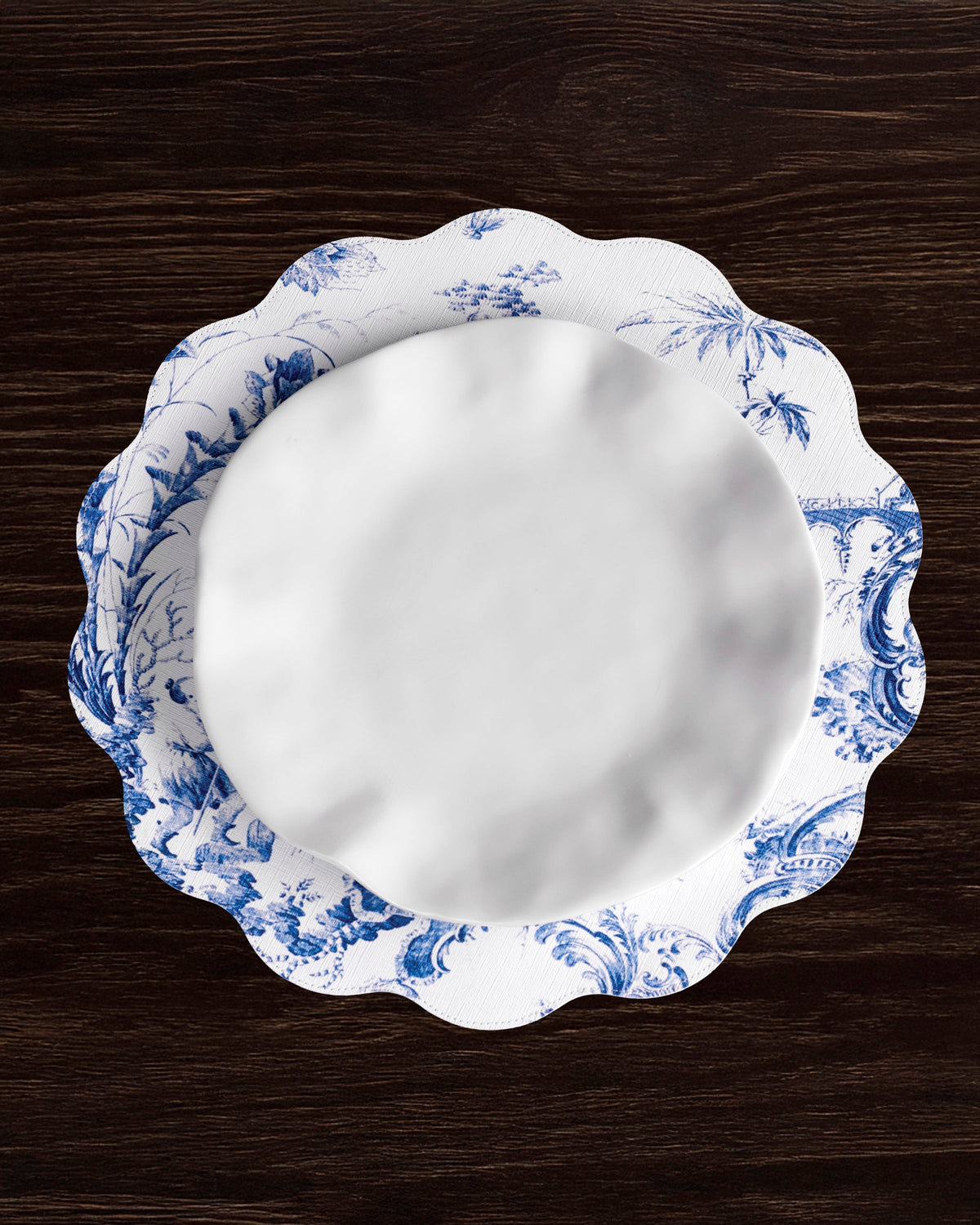 VIDA Chinoiserie Reversible  Round Placemats Set of 4 Blue & White