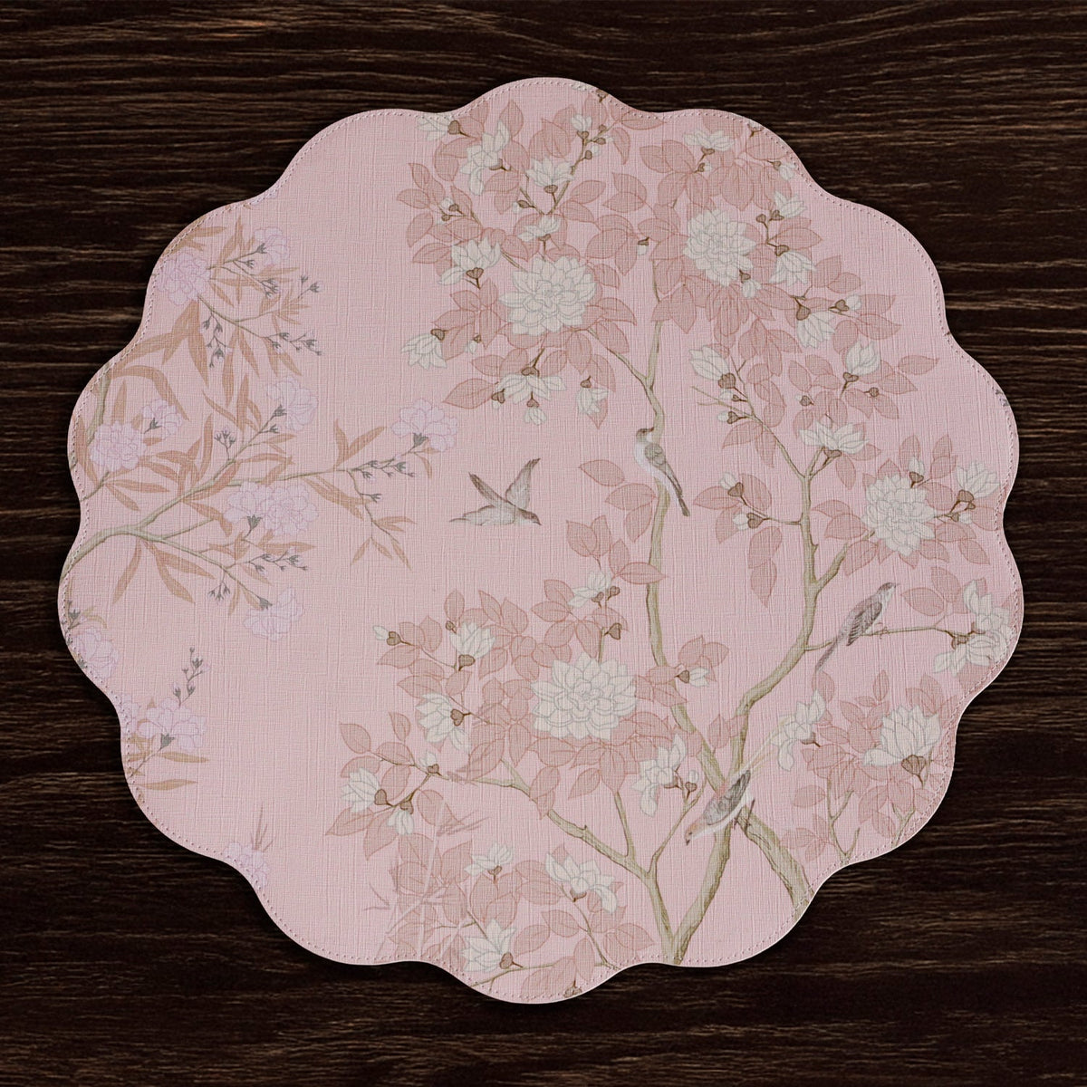 VIDA Chinoiserie Reversible  Round Placemats Set of 4 Pink & White