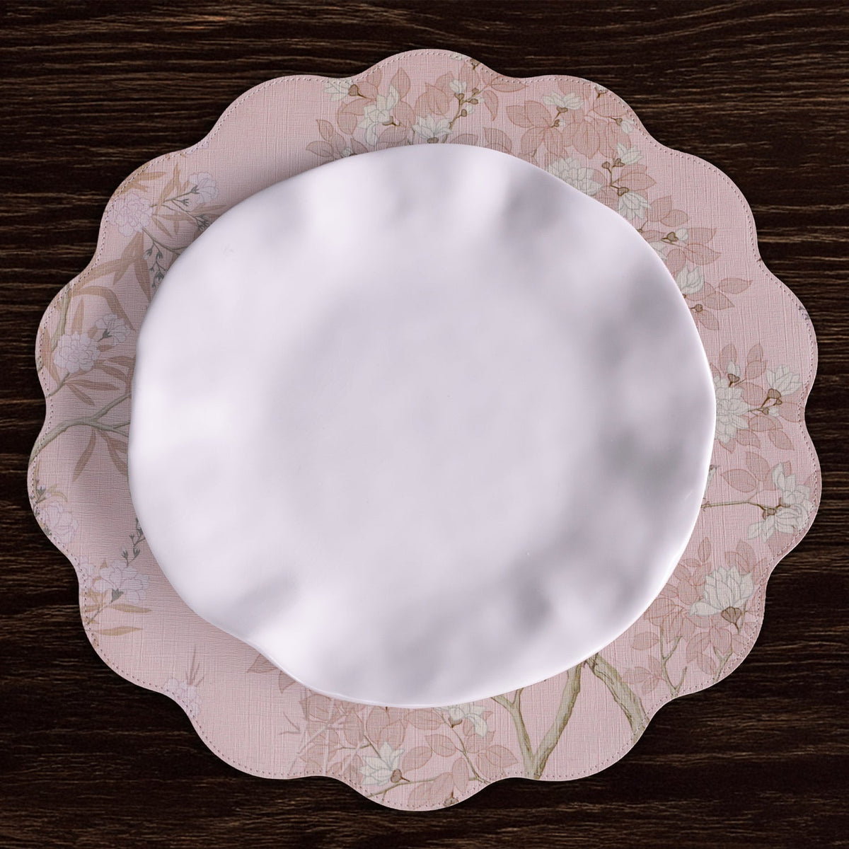 VIDA Chinoiserie Reversible  Round Placemats Set of 4 Pink & White