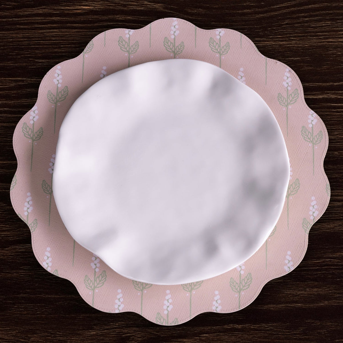 VIDA Chinoiserie Reversible  Round Placemats Set of 4 Pink & White